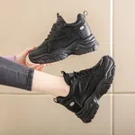 Women's Korean Style Chunky Heel Sneakers with Reflective Trim - Black image 2