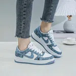 Women's Printed Denim-Look Low-Top Sneakers - Blue and White - Available at AfnoBazar Nepal