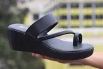 Women's Toe Loop Wedge Slides - Black - Available at AfnoBazar Nepal