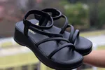 Women's Cross Strap Platform Wedge Gladiator Sandals - Black and Cream - Available at AfnoBazar Nepal