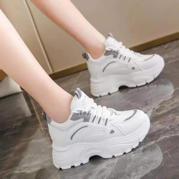Women's Korean Style Heel Sneakers - Black, Khaki and White - Available at AfnoBazar Nepal