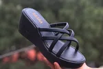 Women's Criss-Cross Strap Wedge Slides - Black - Available at AfnoBazar Nepal