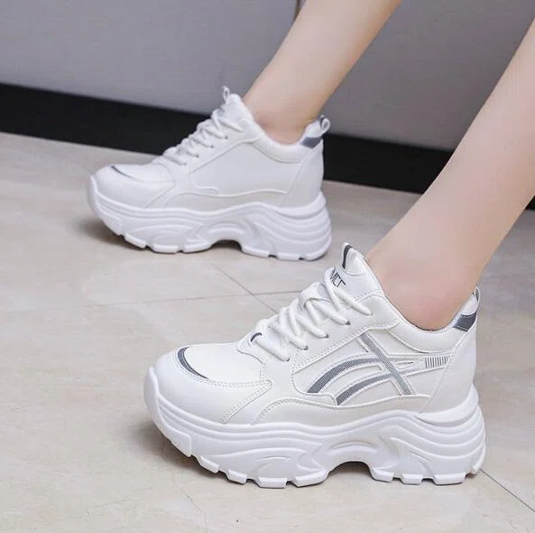 Women's Korean Style Heel Sneakers - Silver - Available at AfnoBazar Nepal
