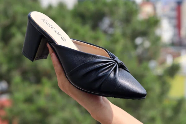 Women's Leather Pointed Toe Heeled Mule Slippers - Available at AfnoBazar Nepal