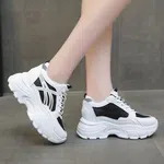 Women's Korean Style Heel Sneakers - Black and White - Available at AfnoBazar Nepal