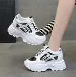 Women's Korean Style Chunky Heel Sneakers with Black Stripes - White - Available at AfnoBazar Nepal