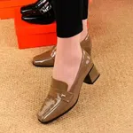Women's Soft Block Heel Loafer Pumps - Camel - Available at AfnoBazar Nepal