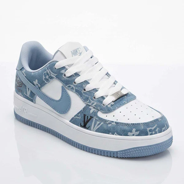 Women's Printed Denim-Look Low-Top Sneakers - Blue and White - Available at AfnoBazar Nepal