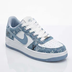 Women's Printed Denim-Look Low-Top Sneakers - Blue and White - Available at AfnoBazar Nepal