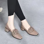 Women's Soft Block Heel Loafer Pumps - Khaki - Available at AfnoBazar Nepal