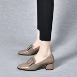 Women's Soft Block Heel Loafer Pumps - Khaki - Available at AfnoBazar Nepal