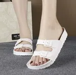 Women's Double Buckle EVA Jelly Slides - Black and White - Available at AfnoBazar Nepal