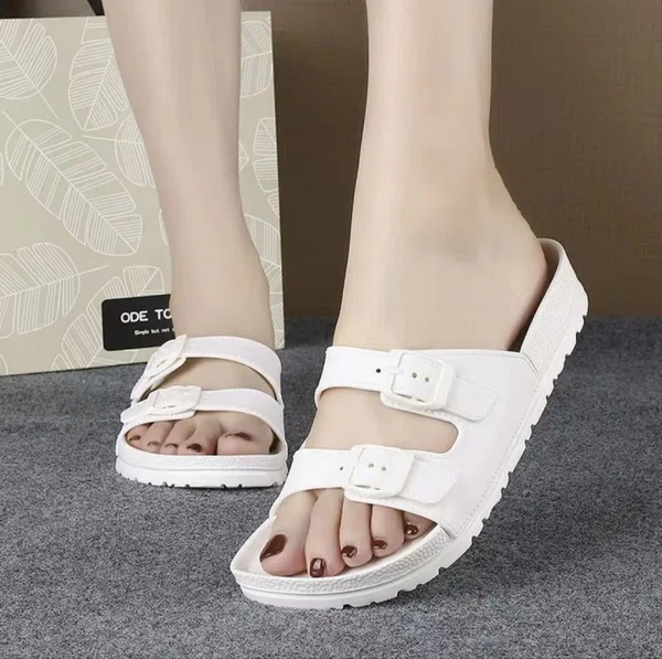 Women's Double Buckle EVA Jelly Slides - White - Available at AfnoBazar Nepal