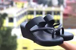 Women's Toe Loop Wedge Slides - Black - Available at AfnoBazar Nepal