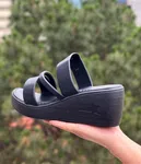 Women's Double Strap Wedge Slides - Black - Available at AfnoBazar Nepal