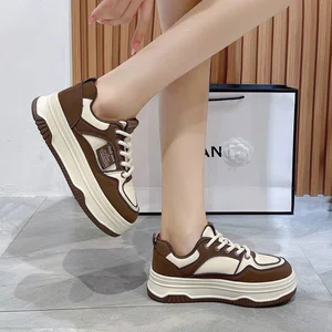 Women's Genuine Leather Lace-Up Platform Sneakers - Brown - Available at AfnoBazar Nepal