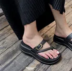 Women's Cross Strap Toe Loop Platform Sandals - Black - Available at AfnoBazar Nepal