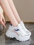 Women's Chunky Leather Sneakers with Wave Stripe - White - Available at AfnoBazar Nepal