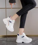 Women's Chunky Leather Sneakers with Wave Stripe - White - Available at AfnoBazar Nepal
