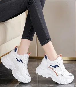 Women's Chunky Leather Sneakers - Grey and White - Available at AfnoBazar Nepal