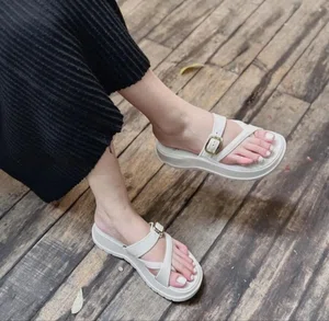 Women's Toe Loop Wedge Platform Sandals - Beige - Available at AfnoBazar Nepal