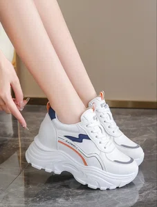 Women's Korean Style Heel Sneakers - Grey and White - Available at AfnoBazar Nepal