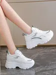 Women's Korean Style Chunky Heel Sneakers with Grey Accents - White - Available at AfnoBazar Nepal