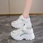 Women's Korean Style Chunky Heel Sneakers with Grey Accents - White - Available at AfnoBazar Nepal