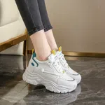 Women's Korean Style Wedge Heel Sneakers with Raised Platform Sole - White - Available at AfnoBazar Nepal