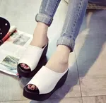 Women's Black Open Toe Wedge Heel Sandals - Cream - Available at AfnoBazar Nepal