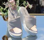 Women's Genuine Leather Platform Wedge Sandals - Cream - Available at AfnoBazar Nepal