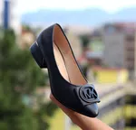 Women's Square Buckle Block Heel Pumps - Available at AfnoBazar Nepal