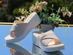 Women's Genuine Leather Platform Wedge Sandals - Cream - Available at AfnoBazar Nepal