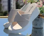 Women's Genuine Leather Platform Wedge Sandals - Cream - Available at AfnoBazar Nepal