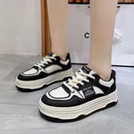 Women's Genuine Leather Lace-Up Platform Sneakers - Black and Brown - Available at AfnoBazar Nepal