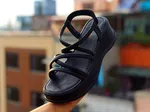 Women's Cross Strap Platform Wedge Gladiator Sandals - Black - Available at AfnoBazar Nepal