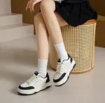 Women's Quilted Leather Platform Sneakers - White and Black - Available at AfnoBazar Nepal