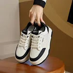 Women's Quilted Leather Platform Sneakers - White and Black - Available at AfnoBazar Nepal