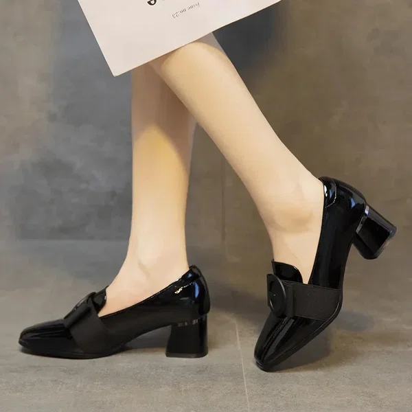 Women's Soft Block Heel Loafer Pumps - Khaki - Available at AfnoBazar Nepal