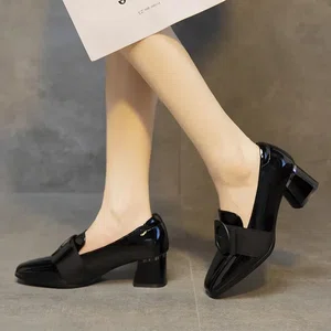 Women's Soft Block Heel Loafer Pumps - Khaki - Available at AfnoBazar Nepal
