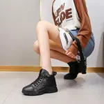 Women's Lace-Up Zip Platform Ankle Sneaker Boots - Black - Available at AfnoBazar Nepal