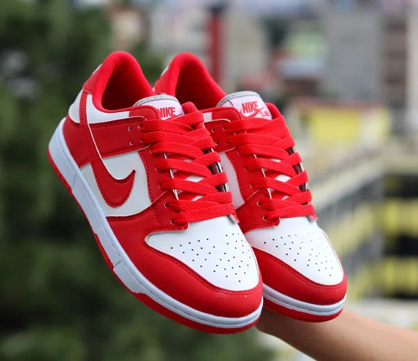 Women's Low-Top Sneakers with Red Laces - Red and White - Available at AfnoBazar Nepal