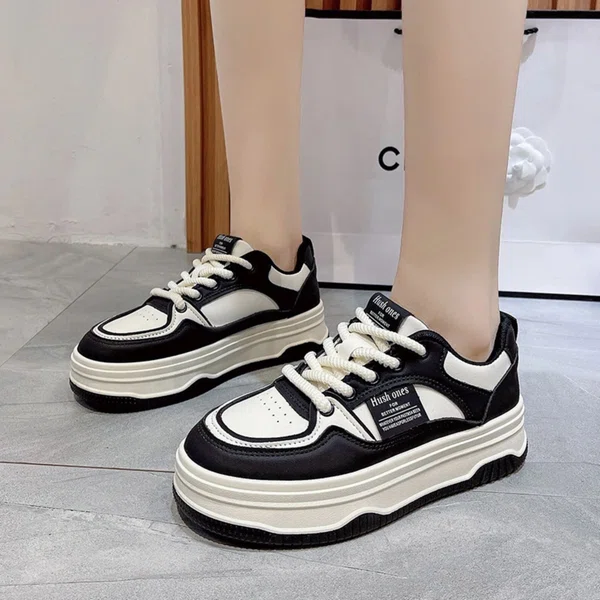 Women's Genuine Leather Lace-Up Platform Sneakers - Black - Available at AfnoBazar Nepal