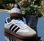Women's Retro Three-Stripe Suede Toe Sneakers - White and Black - Available at AfnoBazar Nepal