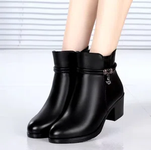 Women's Soft Leather Block Heel Platform Ankle Boots - Available at AfnoBazar Nepal