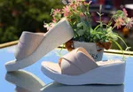 Women's Genuine Leather Platform Wedge Sandals - Cream - Available at AfnoBazar Nepal