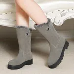Women's Mid Heel Zip Snow Boots - Grey - Available at AfnoBazar Nepal