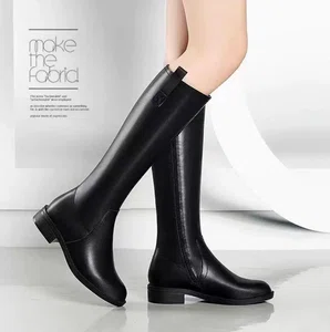 Women's Genuine Leather Knee-High Knight Boots with Side Zip - Black - Available at AfnoBazar Nepal