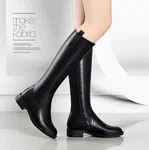Women's Genuine Leather Knee-High Knight Boots with Side Zip - Black - Available at AfnoBazar Nepal