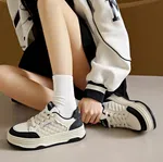 Women's Quilted Leather Platform Sneakers - White and Black - Available at AfnoBazar Nepal